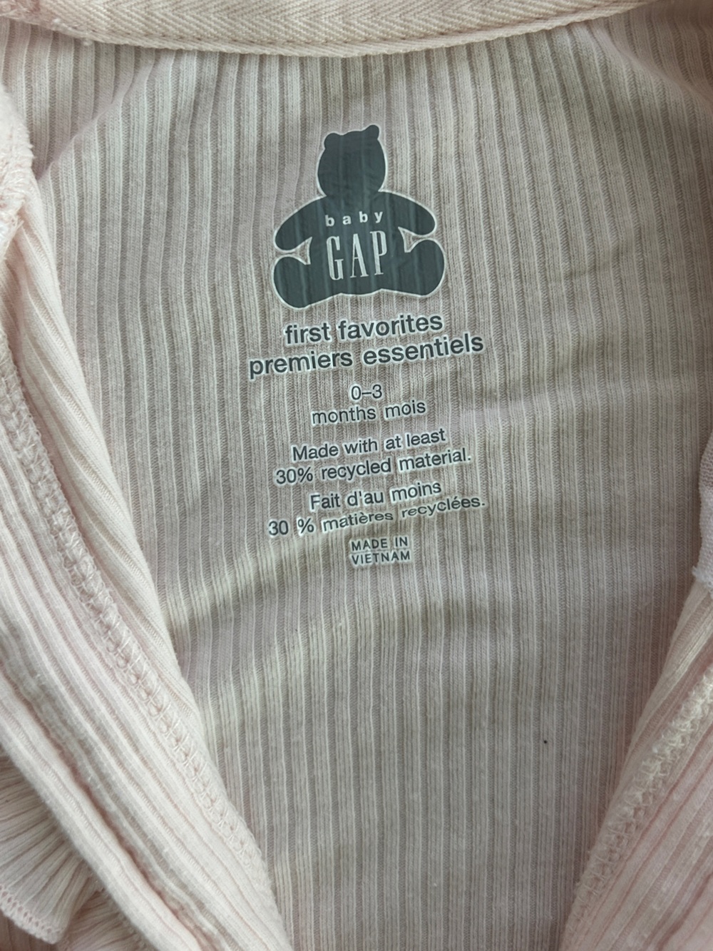 Baby GAP - Soft Pink Ribbed Ruffle Footed One-Piece Pajama - Picture 3 of 4